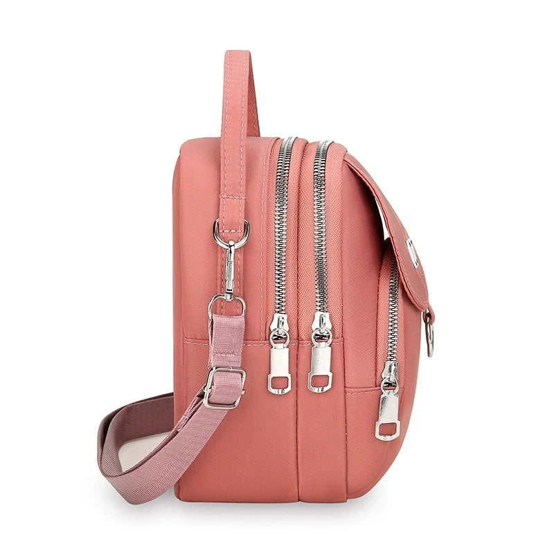 Lightweight Nylon Women's Crossbody Bag, Casual Mini Handbag with Multiple Zip Pouch, Chic Design Shoulder Bag for Everyday Use
