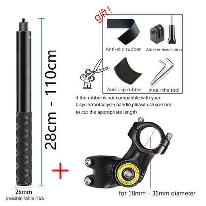 Motorcycle Bike Panoramic Monopod Bicycle Hidden Selfie Stick for GoPro Max Her 11 10 9 One DJI Insta360 Action Camera Accessory