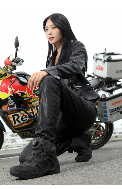Motorcycle Riding Boots Waterproof Cowhide Leather Breathable Anti-Slip Wear-Resistant Touring Moto Shoes for Men Women