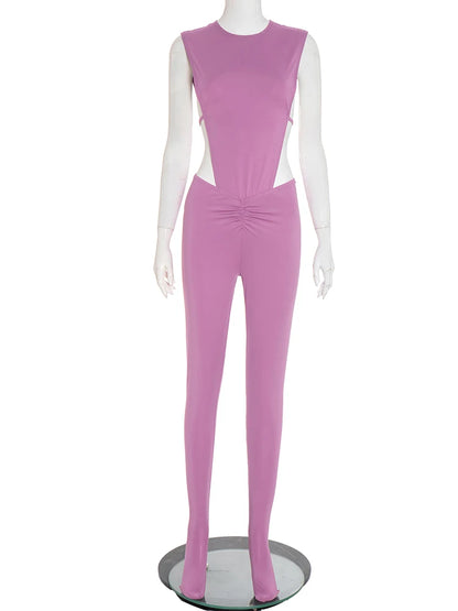 Weird Puss Sexy Women Tracksuit 2 Piece Set Sleeveless Side Split Bodysuit+Ruched Foot Leggings Matching Hipster Street Outfits