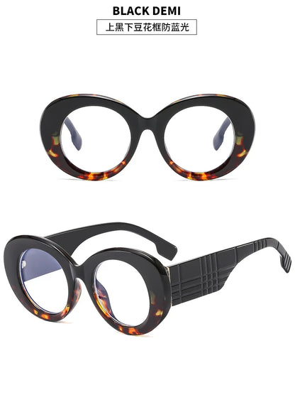 Retro Stripe Yellow Anti Blue Light Glasses For Women 2025 Luxury Brand Large Round Eyeglasses Frame Retro Transparent Glasses