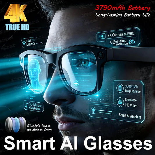 4K 800W HD Camera AI Smart Glasses Men Record Video 3790mAh Battery Languages Translation 3D Music Player Glasses With Camera