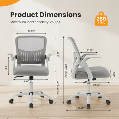 MCQ Ergonomic Mid Back Flip-up Armrest Office Desk Chair with Lumbar Support Height Adjustable 360° Swivel Computer Gaming Chair