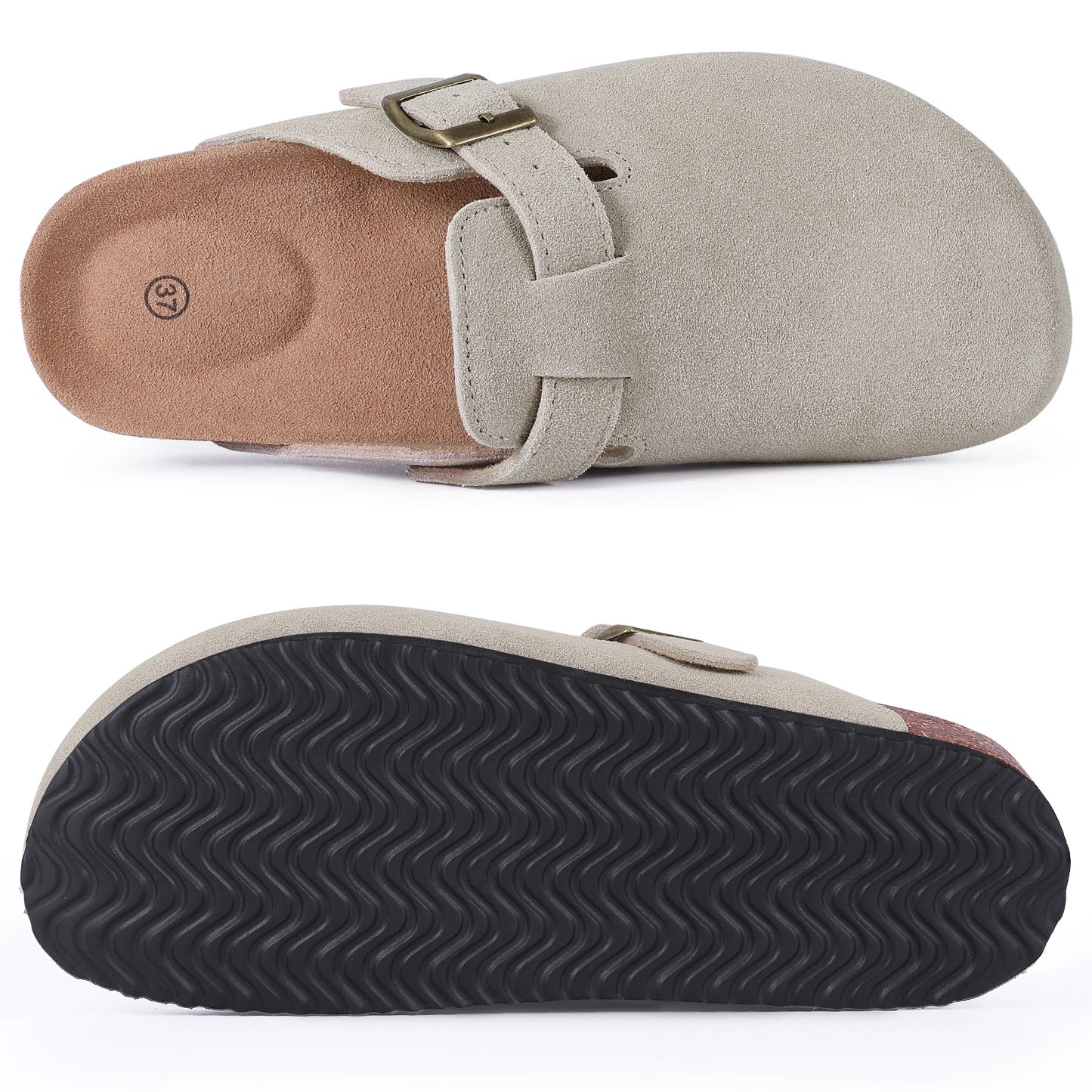Kidmi New Cow Suede Women's Potato Shoes With Adjustable Strap Cork Insole Mules Outdoor Unisex Clogs Slippers With Arch Support