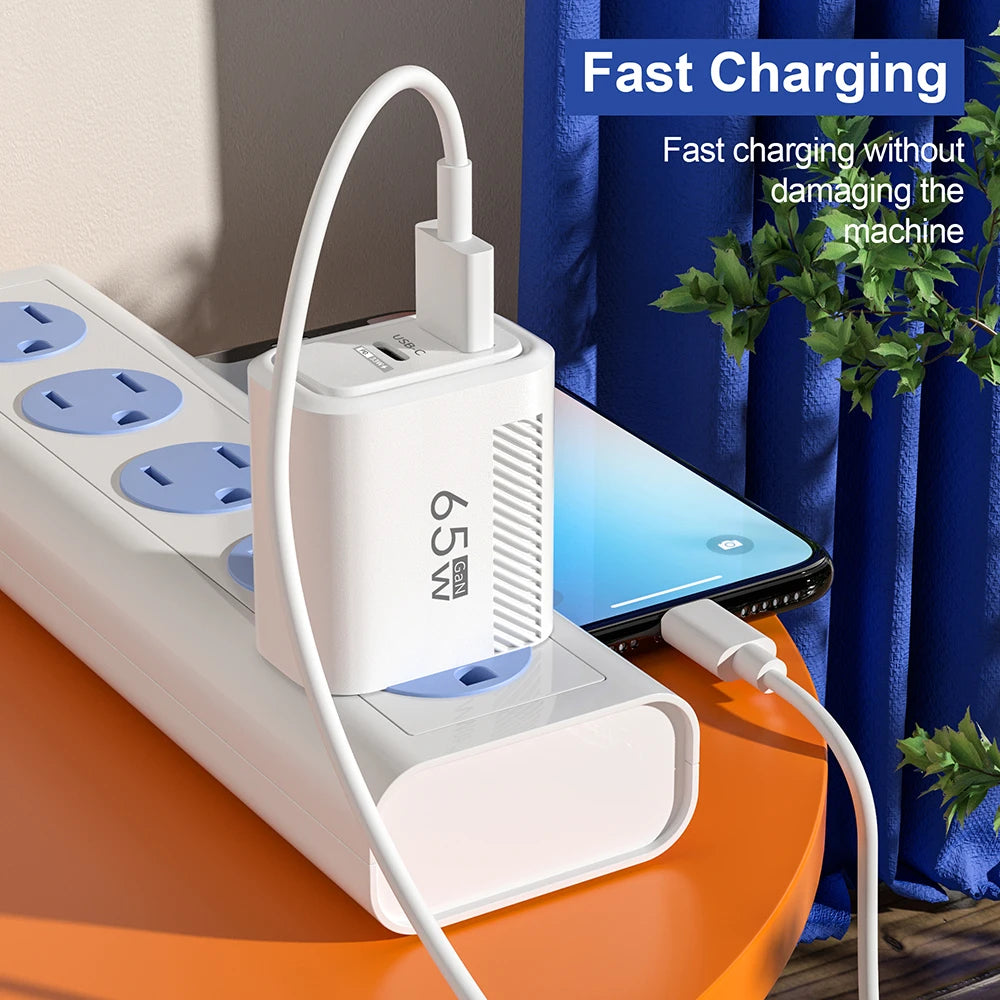 Total 65W USB GaN Charger Quick Charge Mobile Phone Adapter For iPhone Samsung Xiaomi Huawei QC3.0 USB Type C Wall Quick Charger