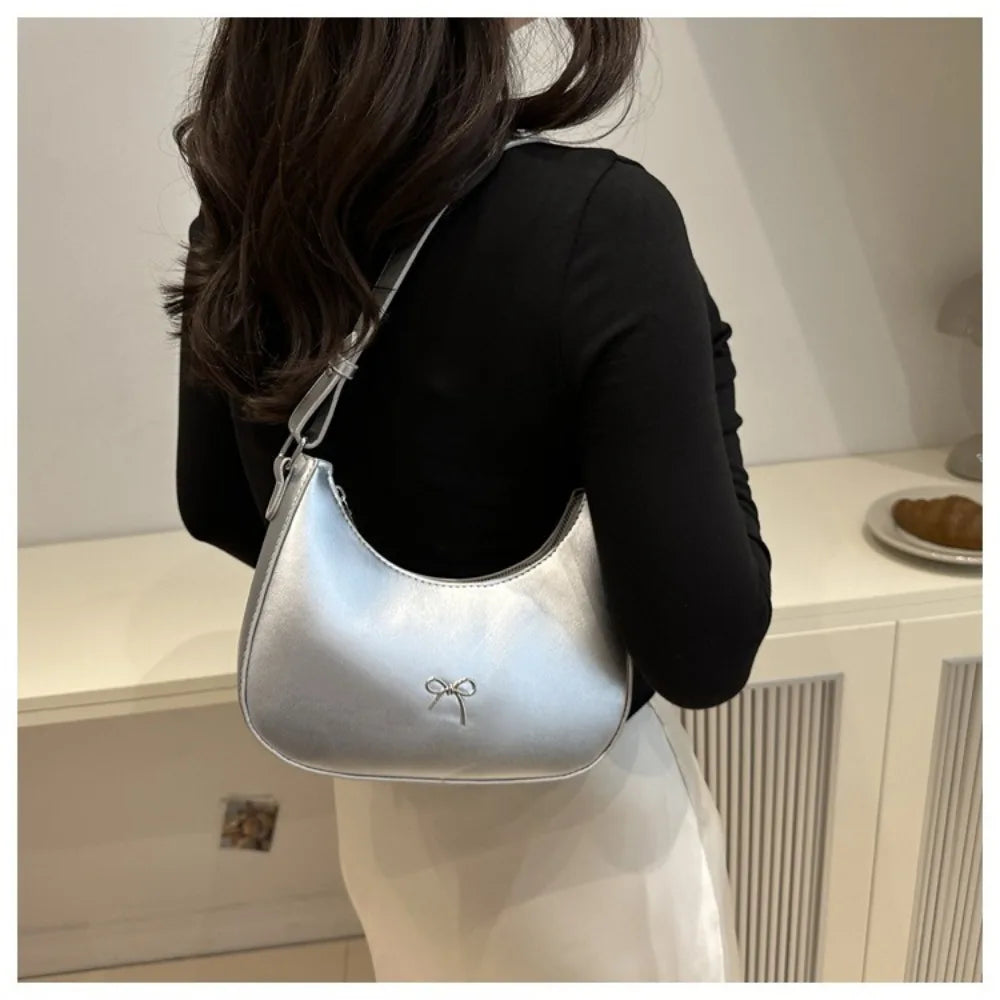 Bowknot Armpit Bag Korean Underarm Bag Luxury PU Leather Y2K Handbag Girls Shoulder Bag