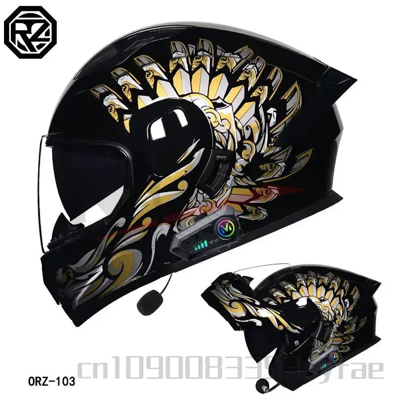 ORZ-103 Motorcycle Dual-Lens Helmet Men Women Bluetooth Full Helmet All Seasons Flip Helmet with Tail Wing DOT Certification
