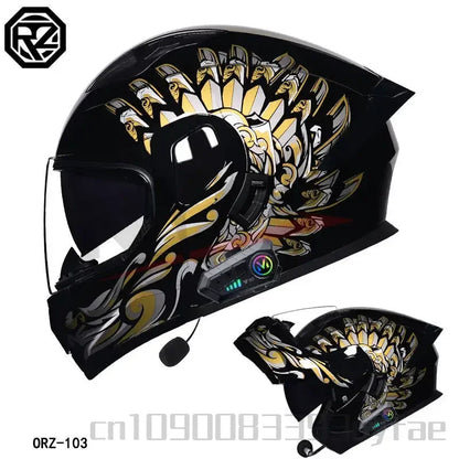 ORZ-103 Motorcycle Dual-Lens Helmet Men Women Bluetooth Full Helmet All Seasons Flip Helmet with Tail Wing DOT Certification