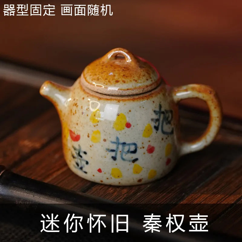 Mini Hand-Painted Ceramic Teapot Jingdezhen Hand- Pulled Tea Pet Micro Landscape Decorative Item Kitchen Dining Bar Essential
