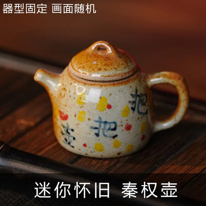 Mini Hand-Painted Ceramic Teapot Jingdezhen Hand- Pulled Tea Pet Micro Landscape Decorative Item Kitchen Dining Bar Essential