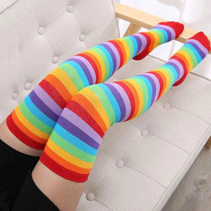 TRALOW Womens Socks Striped Knee High Socks Arm Warmer Fingerless Gloves Set Costume Accessories for Cosplay Christmas Punk