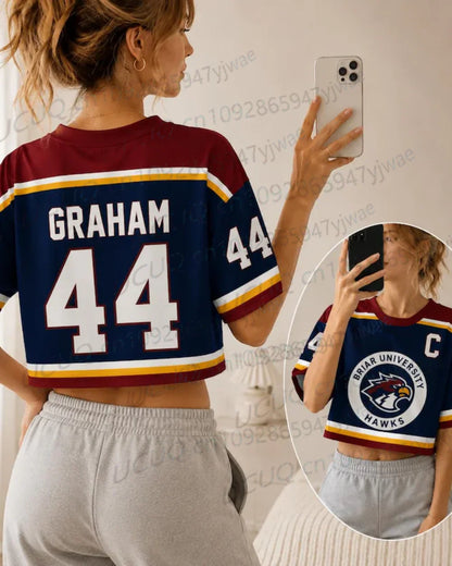 Summer Women's Off Campus Briar University Graham 44 DI LAURENTIS 66 Crop Top Football Jersey Short Sleeve Crop T-shirt Tops
