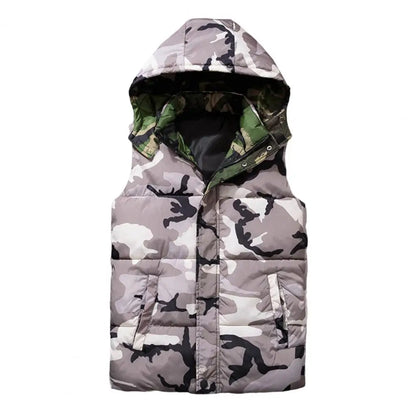 Winter Men Waistcoat Camouflage Thickened Cotton Padded Windproof Zipper Hooded Vest Coat for Daily Wear