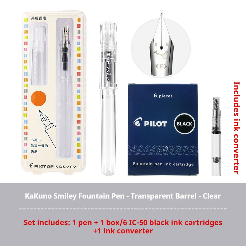 PILOT Kakuno Transparent Demo Student Fountain Pen,FKA-1SR Best for Practice,Calligraphy Available in EF/F/M Nibs Fun&Functional