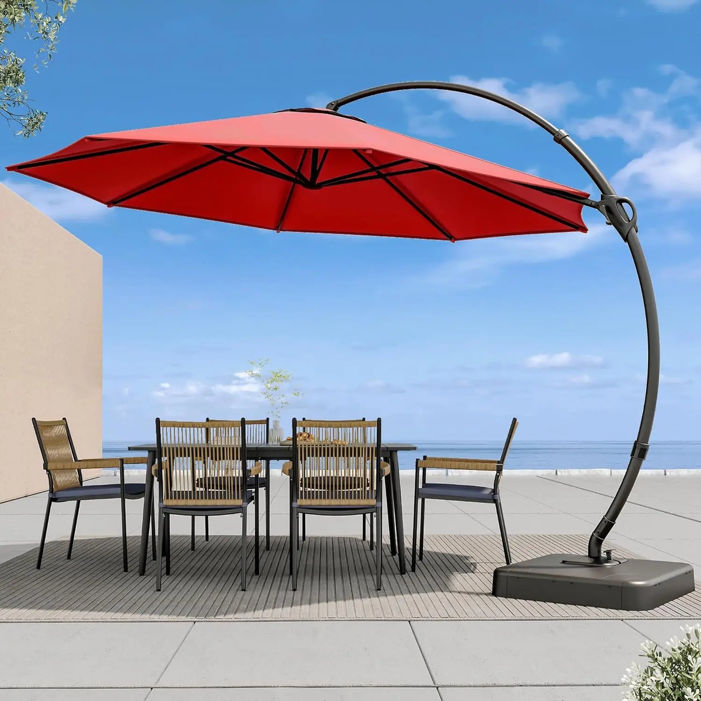 Outdoor Patio Umbrella with Base included, 11 FT Deluxe Curvy Cantilever Umbrella Heavy Duty Offset Hanging, Customized