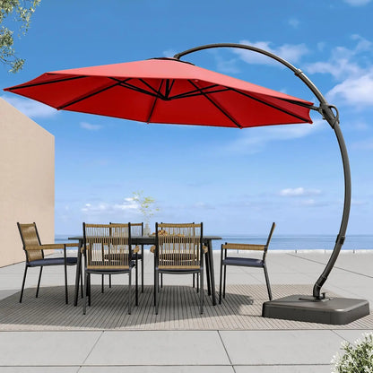 Outdoor Patio Umbrella with Base included, 11 FT Deluxe Curvy Cantilever Umbrella Heavy Duty Offset Hanging, Customized