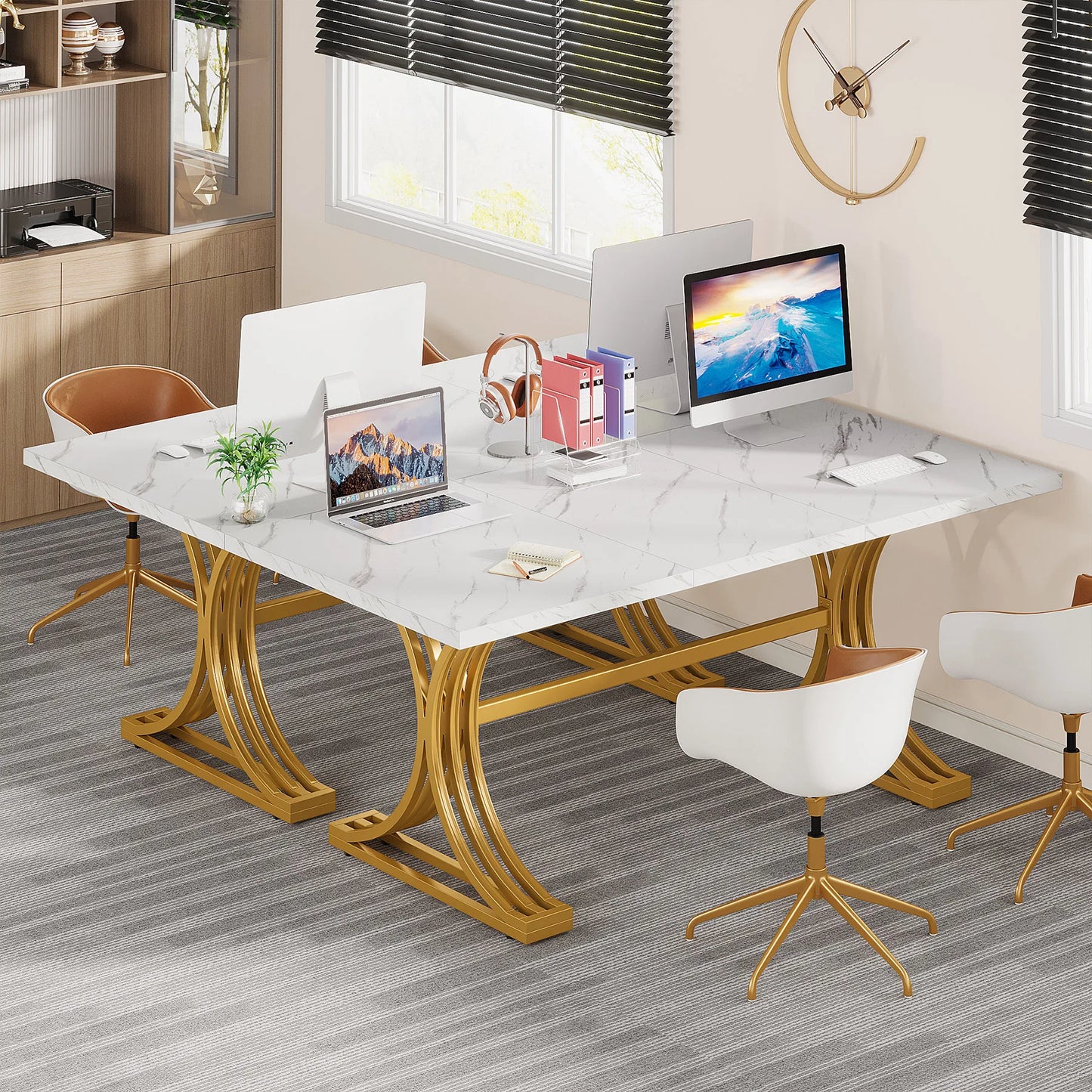 Tribesigns Modern Office Desk, 70.9" Wooden Computer Desk,Executive Desk with Gold Metal Legs, Large Workstation Home Office