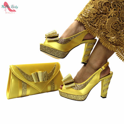 2025 Red Elegant Style Italian Women Shoes Matching Hand Bag Set  Slingbacks Sandals with Platform for Party