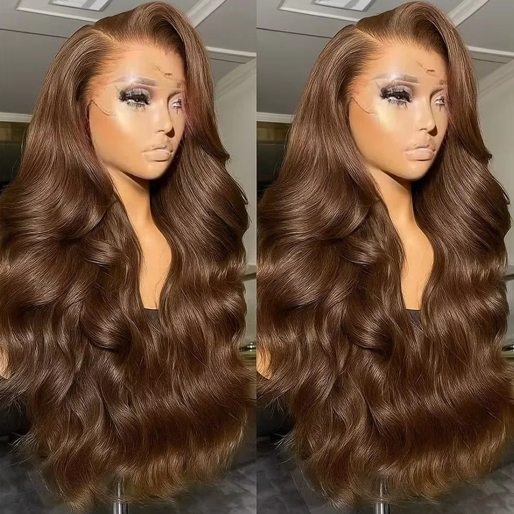 Chocolate Brown Body Wave Human Hair Wigs 13X4 HD Lace Frontal Wigs For Women Colored Brazilian Wet And Wavy Lace Front Wigs