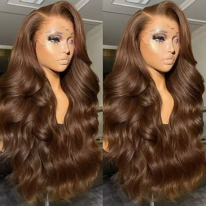 Chocolate Brown Body Wave Human Hair Wigs 13X4 HD Lace Frontal Wigs For Women Colored Brazilian Wet And Wavy Lace Front Wigs