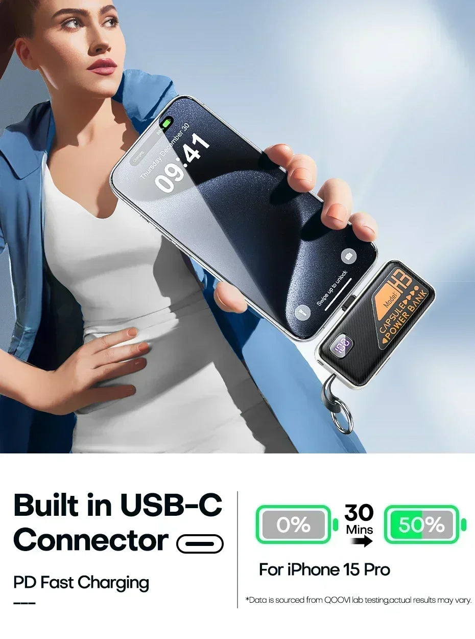 20000mAh Mini Power Bank PD20W Fast Charging Comes with Cable Digital Display PowerBank for IPhone13 14 15 16 Samsung and Xiaomi