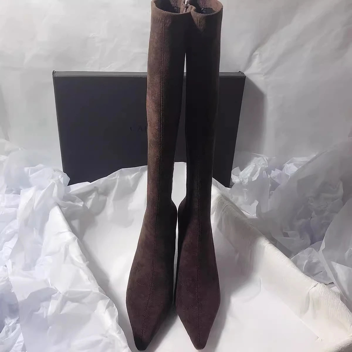 High Heels Women High Boots Suede Pointed Toe Elegant Knee High Shoes Woman Trend Fashion Sexy Pumps Party Chelsea Boots Mujer