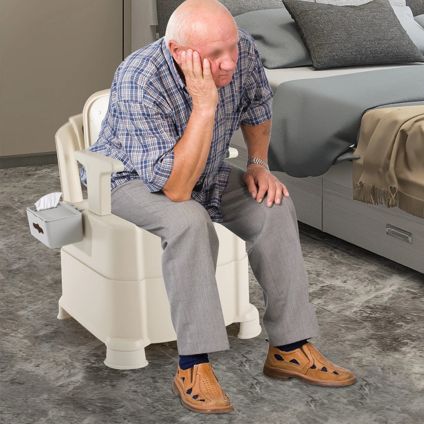 Toilet With Sensor Night Light,Bedside Commode  Bedside Toilet With Maximum Load 200kg, Portable Toilet