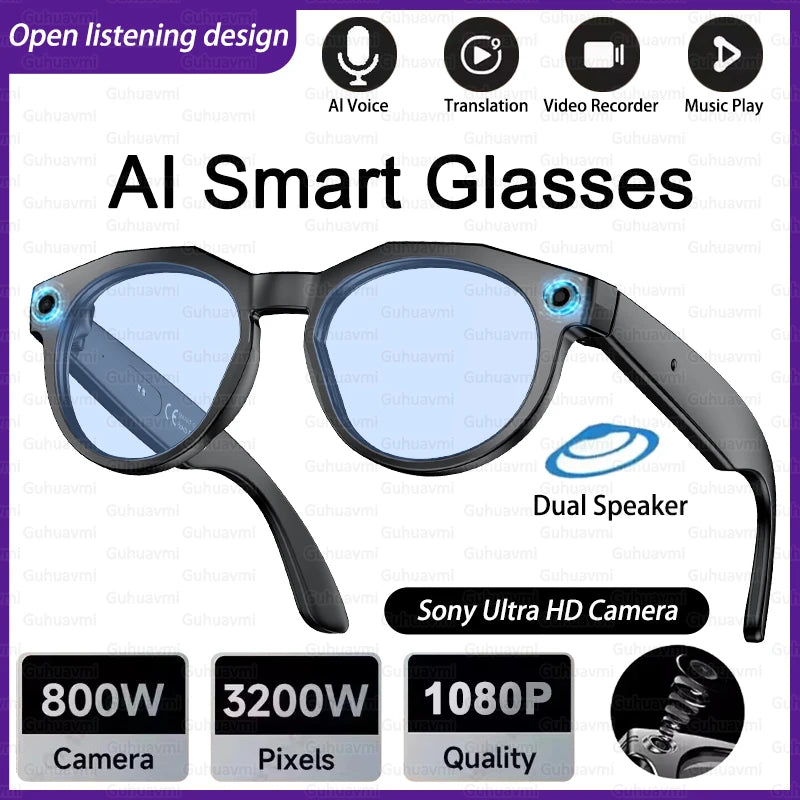 2026 New AI Smart Glasses Men Chat GPT 800MP Camera Double Microphone Voice Call AI Translation Voice Assistant Sunglasses Women