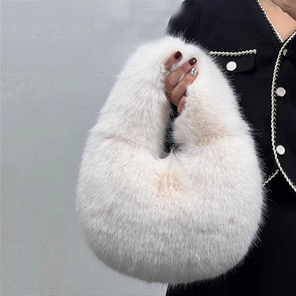 Winter Shoulder Bags Casual Furry for Women Solid Color Soft Plush Ladies Clutch Purse Handbags Lightweight Female Hobos Bag