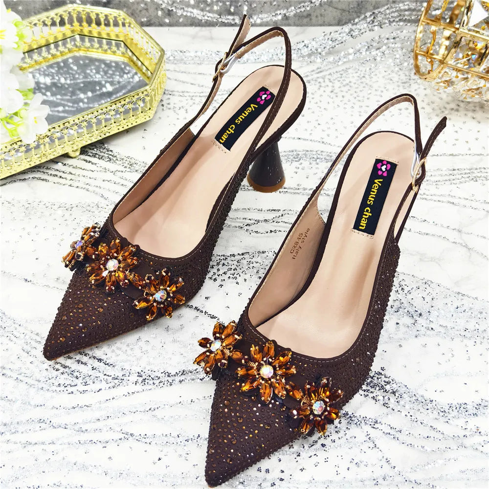 New Arrival African Women Shoes Decorated with Rhinestone Shoes for Women 2025 Designer Luxury Plus Size 43 Wedding Shoes Bride