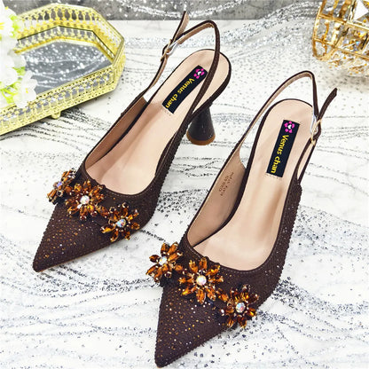 New Arrival African Women Shoes Decorated with Rhinestone Shoes for Women 2025 Designer Luxury Plus Size 43 Wedding Shoes Bride