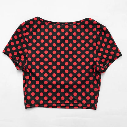 FAGADOER Sexy Woman 3 Piece Set Outfit Polka Dot Print Patchwork Short Sleeve Crop Top and Pants Matching Female Streetwear New