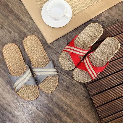 Summer Women's Slippers Home Flats Hemp Luxury Designer Woman Shoes Casual Indoor Slides Couple 2026 Soft Lightweight Large Size
