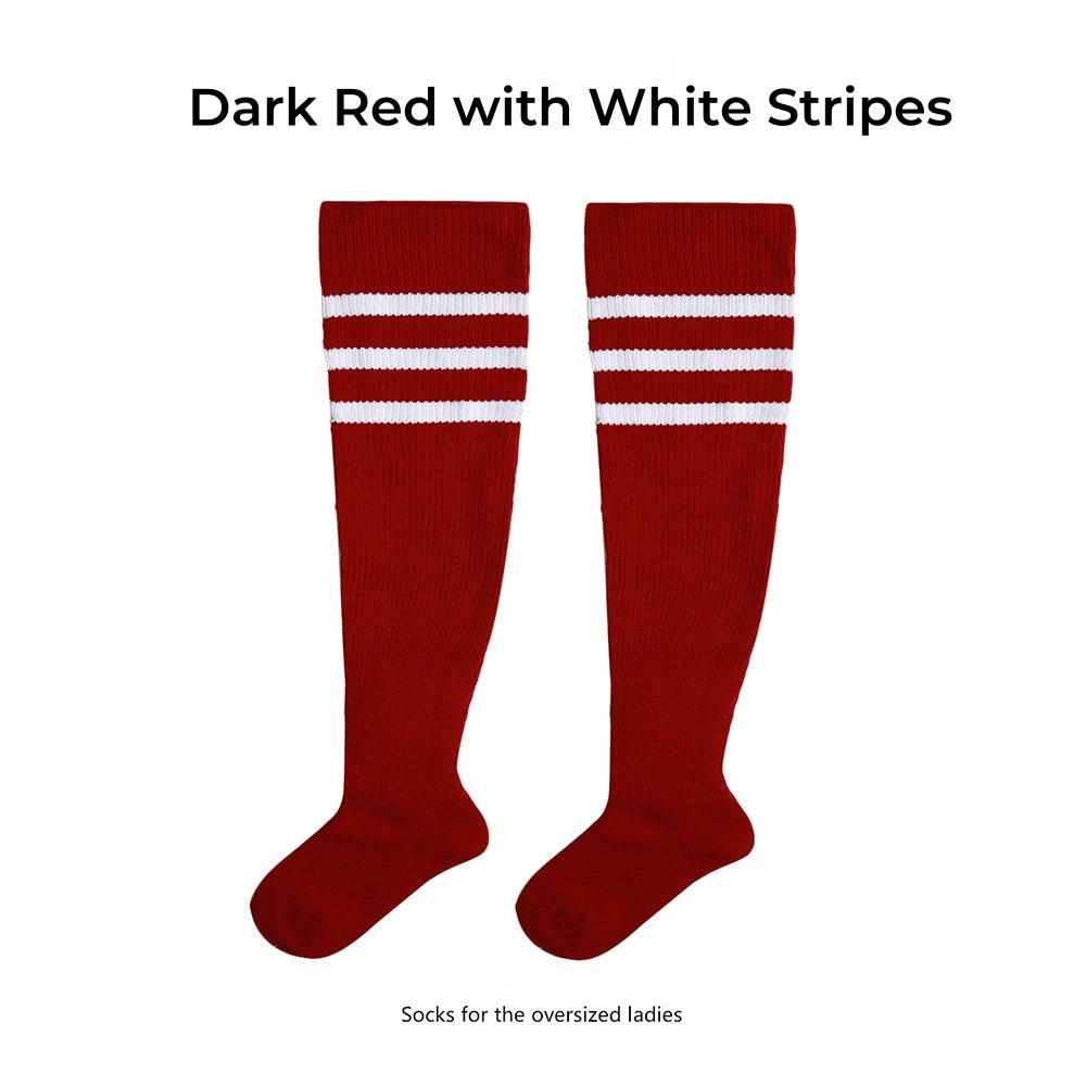Women's Striped Plus Size Thick Thigh-High Socks Collection Big Girls Acrylic Yarn Stretch Colorful Streaks Leg Warmer Socks