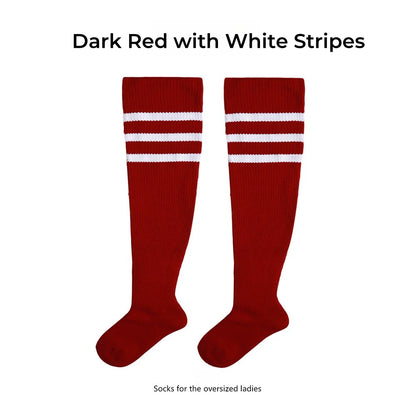 Women's Striped Plus Size Thick Thigh-High Socks Collection Big Girls Acrylic Yarn Stretch Colorful Streaks Leg Warmer Socks