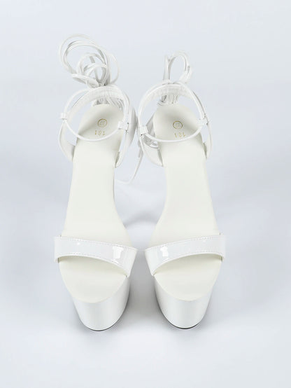 17CM Stiletto White Sandals For Women Thick Platform Sexy Lace-up Model T Show High Heels 2025 Summer Fashion Pole Dance Shoes