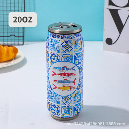 500ML Thermos with Straw 304 Stainless Steel Beer Bottle Cola Can Termos Para Cafe Beer Cold Keeper Home Kitchen Drinkware