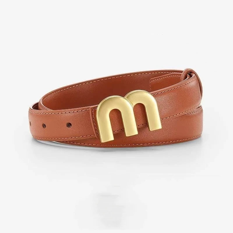 Women's fashion belt high-quality gold buckle is best matched with women's denim belt dress