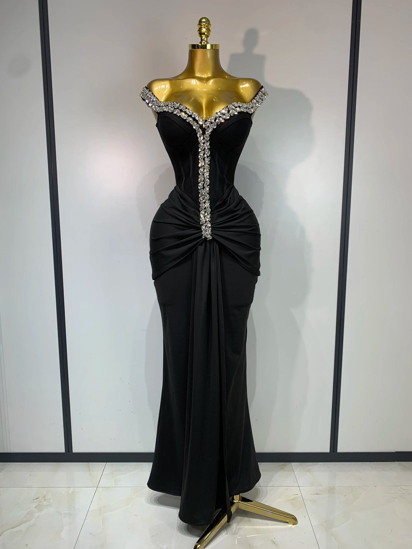 Women Sexy Off Shoulder Shinning Diamond Bodycon Long Bandage Dresses Elegant Evening Party Birthday Cocktail Wedding Gowns