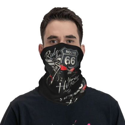 Custom Travel Motorcycle Ride Route 66 Bandana Winter Neck Warmer Windproof Wrap Face Scarf for Hiking Highways Gaiter Headband