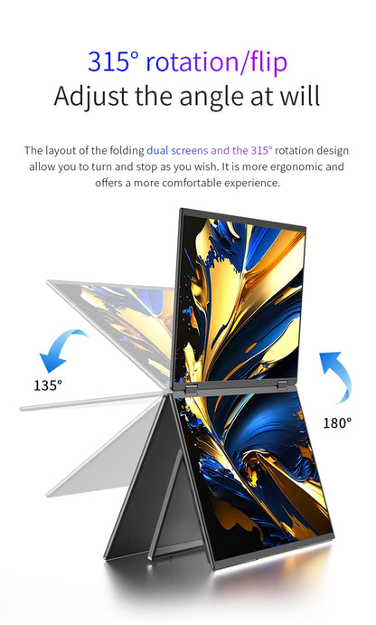 Sibolan 16 inch 2.5K Dual Screen Portable Monitor 60Hz 100% sRGB HDMI USB-C Plug Metal Body Laptop Display Extender For Wins Mac