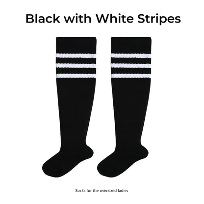 Women's Striped Plus Size Thick Thigh-High Socks Collection Big Girls Acrylic Yarn Stretch Colorful Streaks Leg Warmer Socks