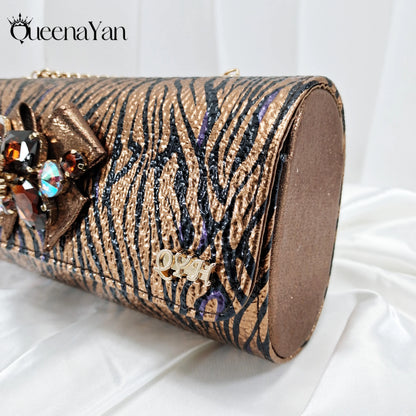 Queena Yan 2025 Women Elegant Gold High Heel Shoe and Matching Bag Set with Rhinestone Accents Stylish Peep Toe Design for Party