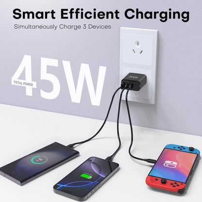 2packs 45W 3 Port USB Charger Type C Fast Charge Mobile Phone Adapter For iPhone Samsung Xiaomi Huawei Quick Charge Wall Charger