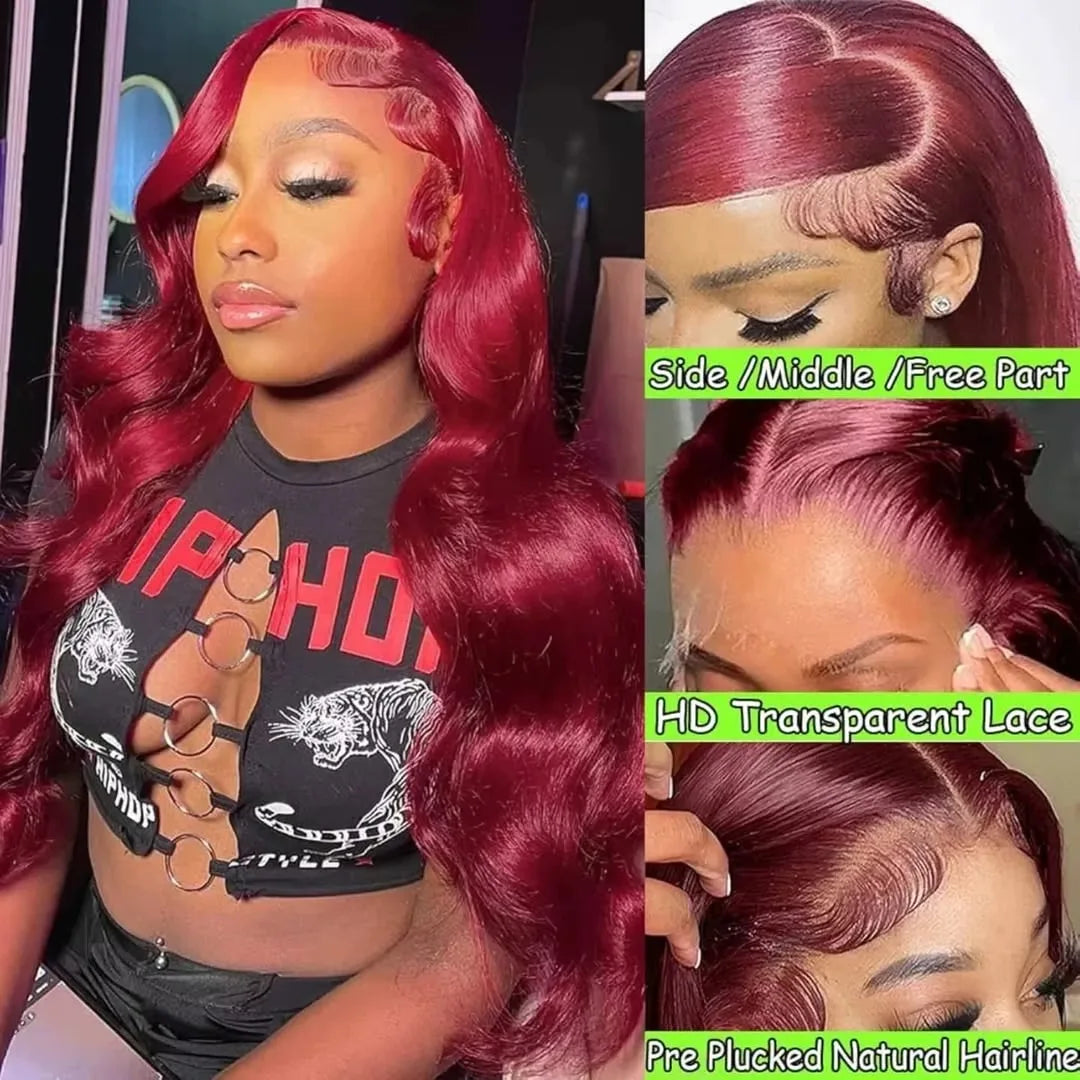 Body Wave Burgundy 99J Red Colored Human Hair Wigs 13x6 HD Lace Frontal Wig 99J Red 13x4 HD Lace Front Wig 100% Human Hair Wigs