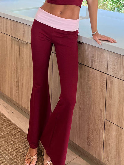 Women Fashion Flared Pants Casual Contrast Color Creativity Elastic Waist Bell Bottoms Bootcut Trousers Y2K 2024 New Streetwear