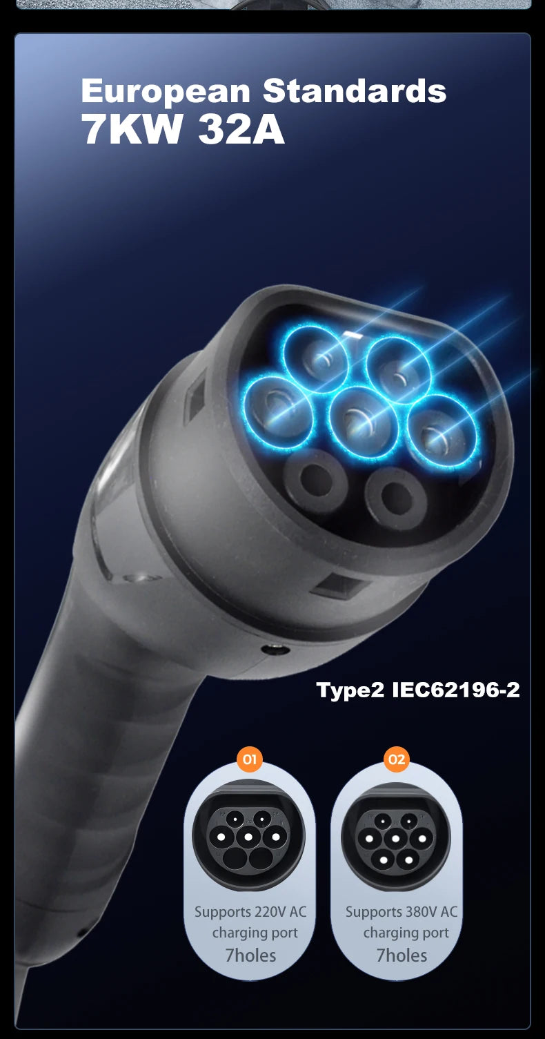 JIGU 1-phase 7kw 32A Type 2 Electric Vehicle Charging Station 3-phase 11KW 22KW EV Charger WIFI Bluetooth Wallbox Car Charger