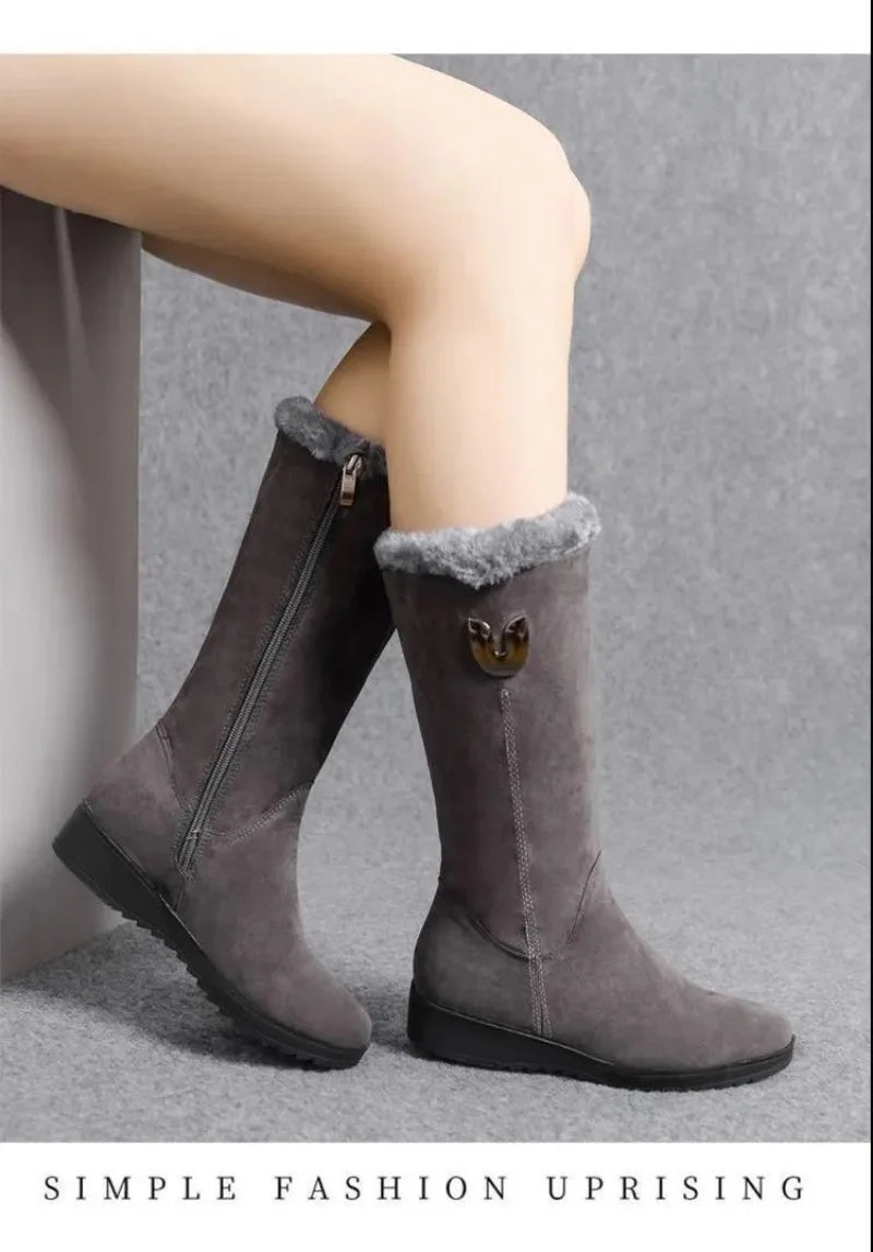 2025 New Women's Boots Fashion Mid-calf Boots Plush Warm Snow Boot Wedge Platform Boots for Women Winter Cotton Boot Botas Mujer
