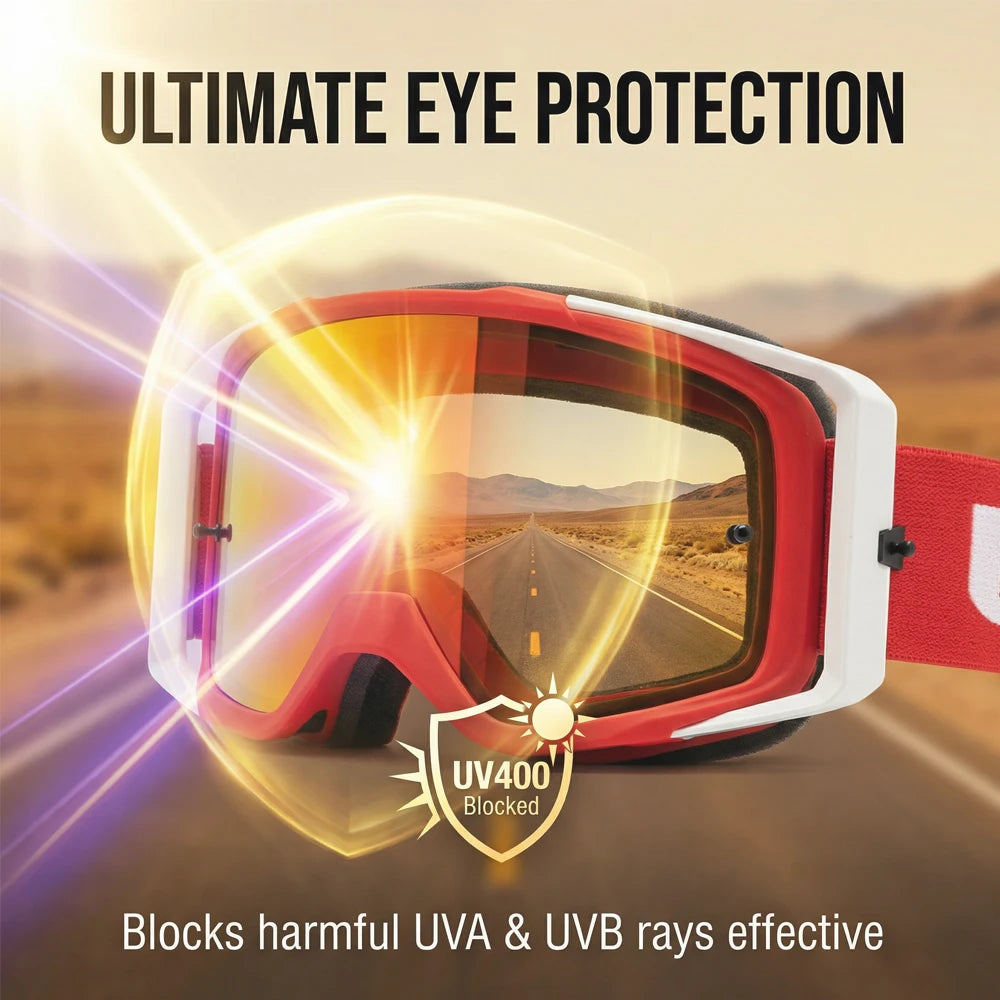 Dirt Bike Goggles with Tear-Off Quick-Release Ready Lens UV400 Motocross Glasses TPU Dual-Cycle Defogging Motorcycle Eyewear