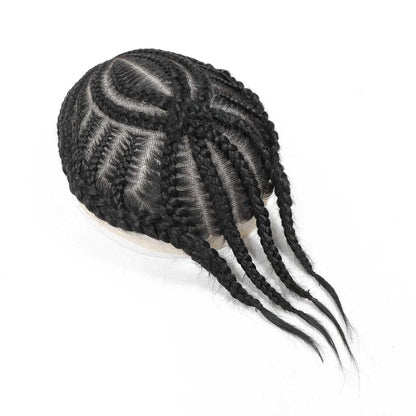 Cornrow Box Braided Men's Toupee Full Lace Male Toupee For Men Hairpieces Black Human Hair Wigs Replacement Systems Hair Patch